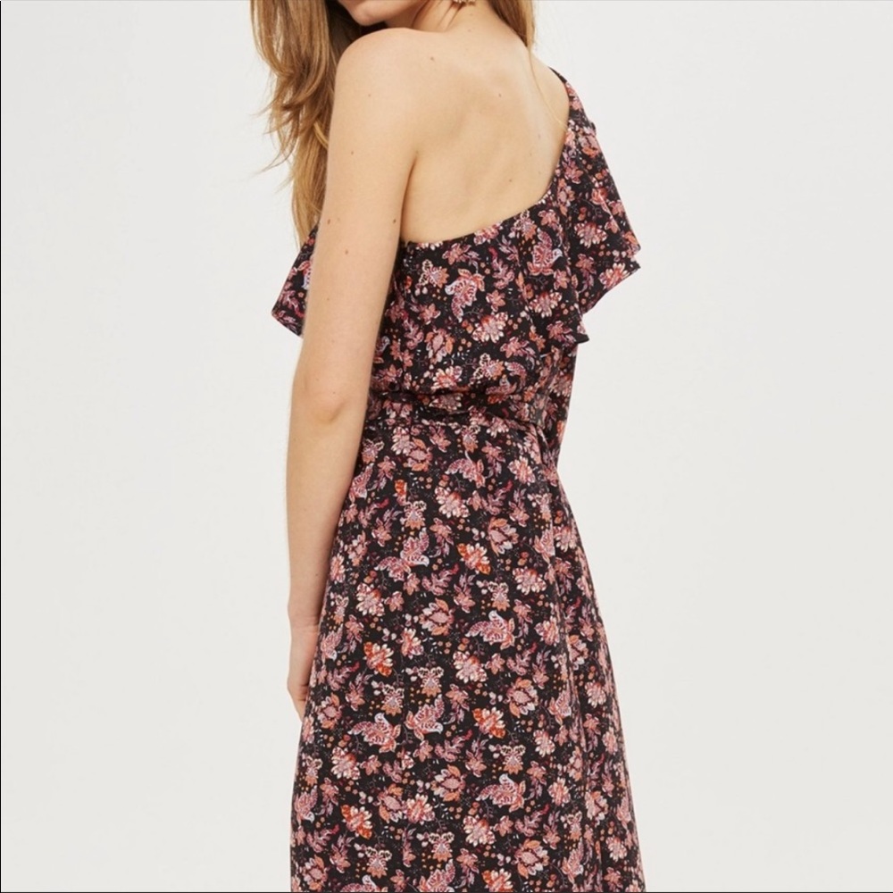 NWT Topshop One Shoulder Ruffle Midi Dress - Picture 2 of 4